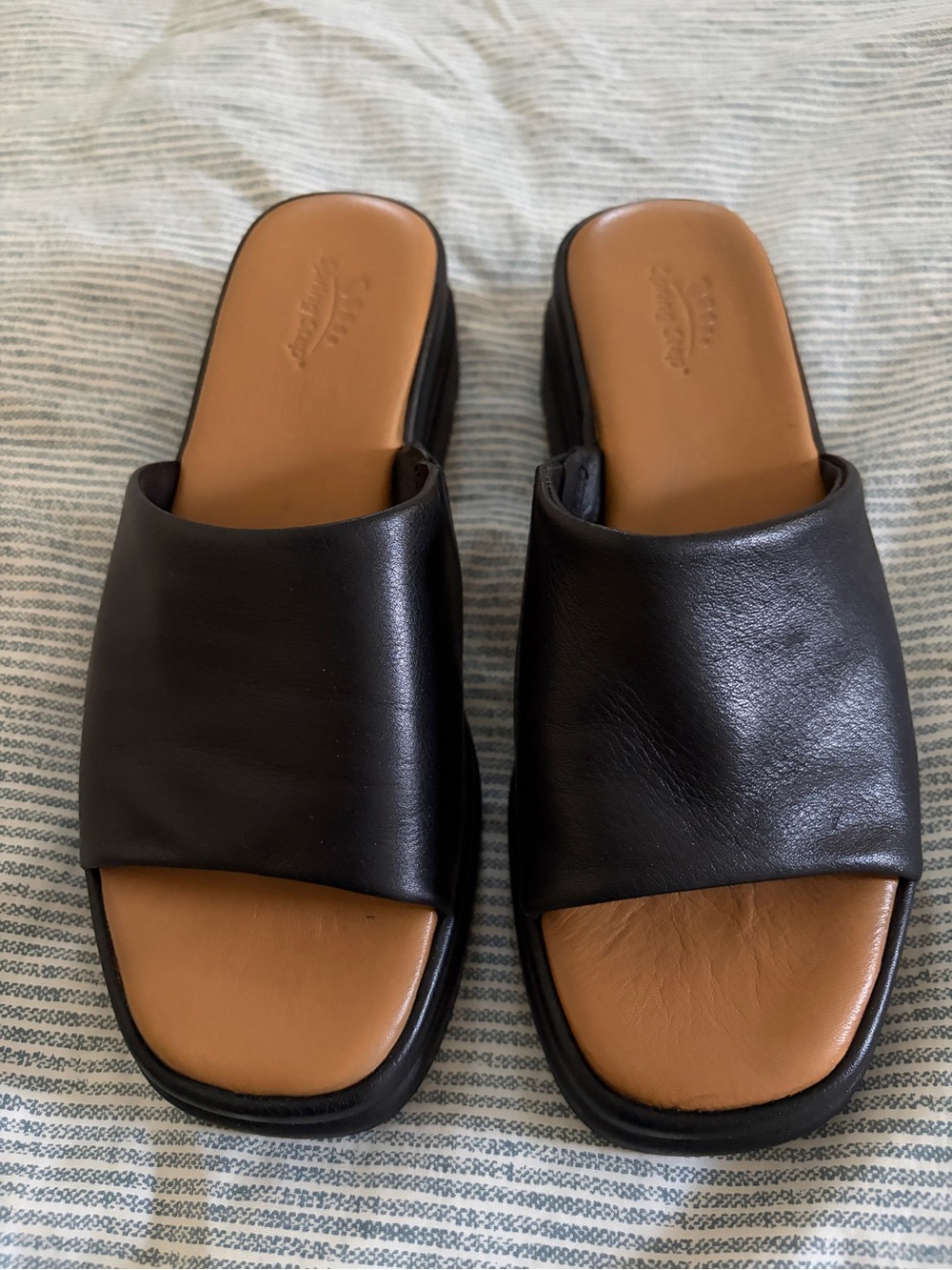 Spring Step Black Leather Fire island Slide Sandals